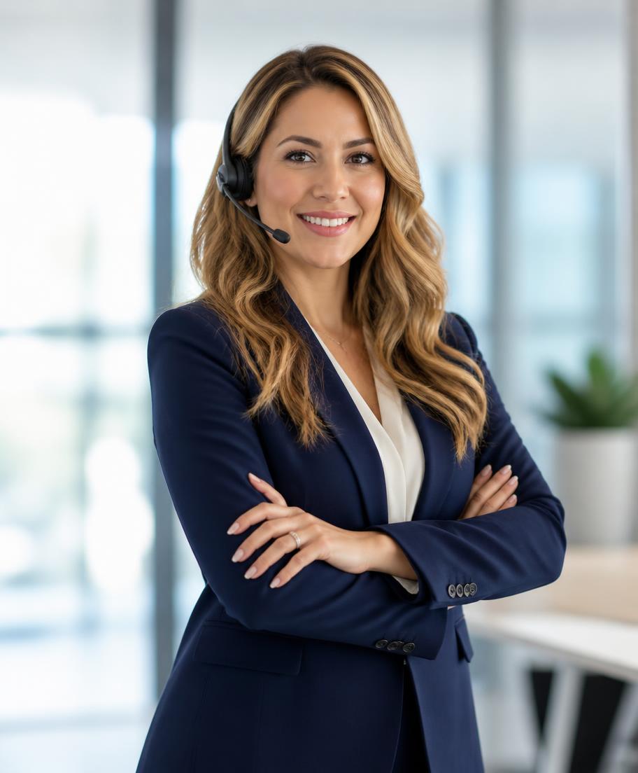 Ejecutiva digital de Richma Systems con headset profesional